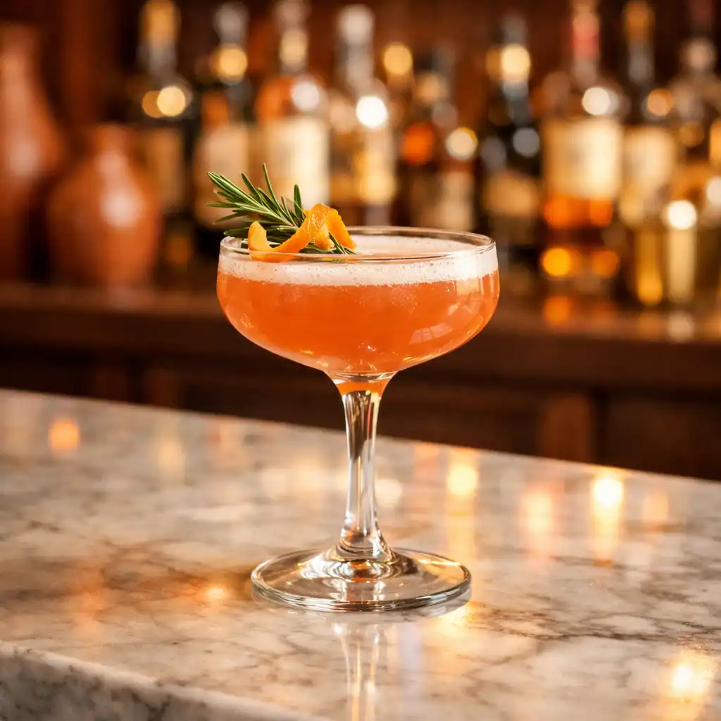 Signature-Cocktail auf einer Marmorbar mit eleganter Bar-Atmosphäre