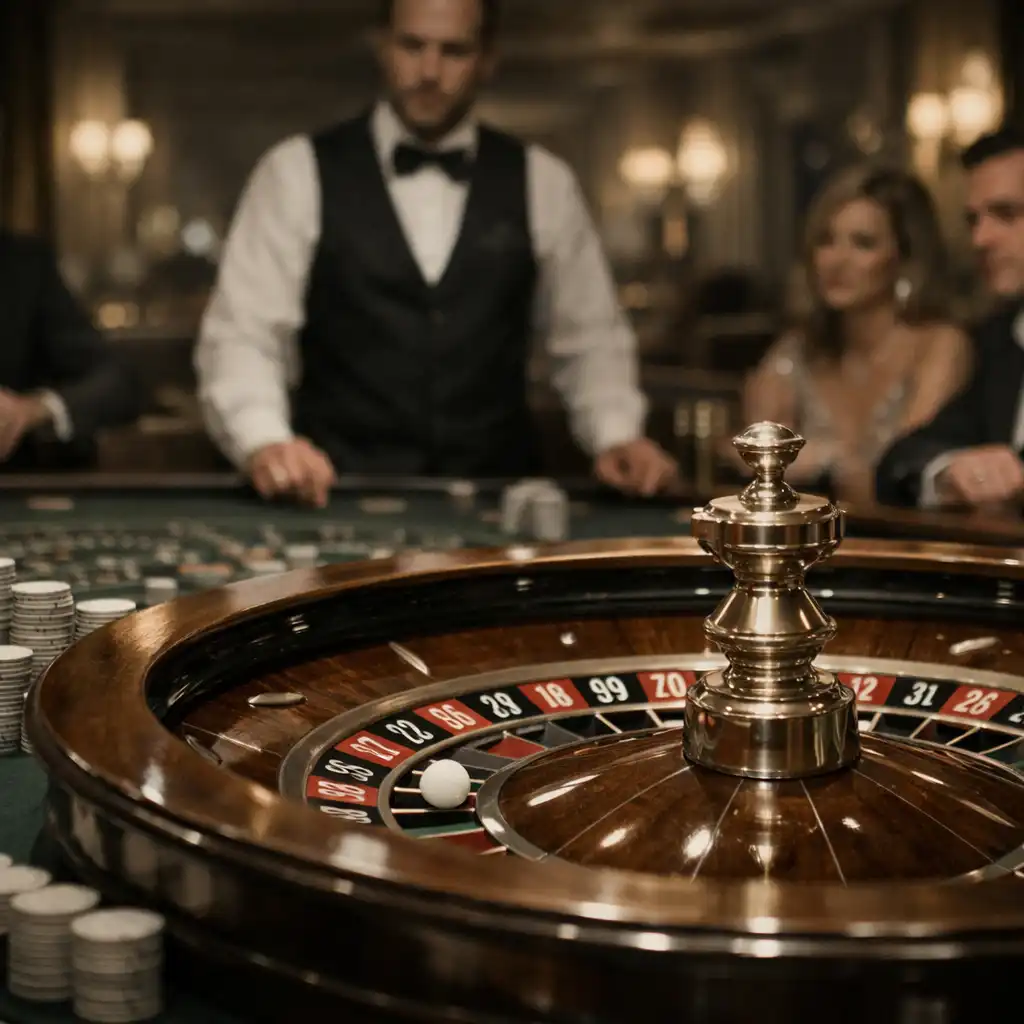 Roulette-Tisch in der Casino Lounge mit Croupier und Gästen