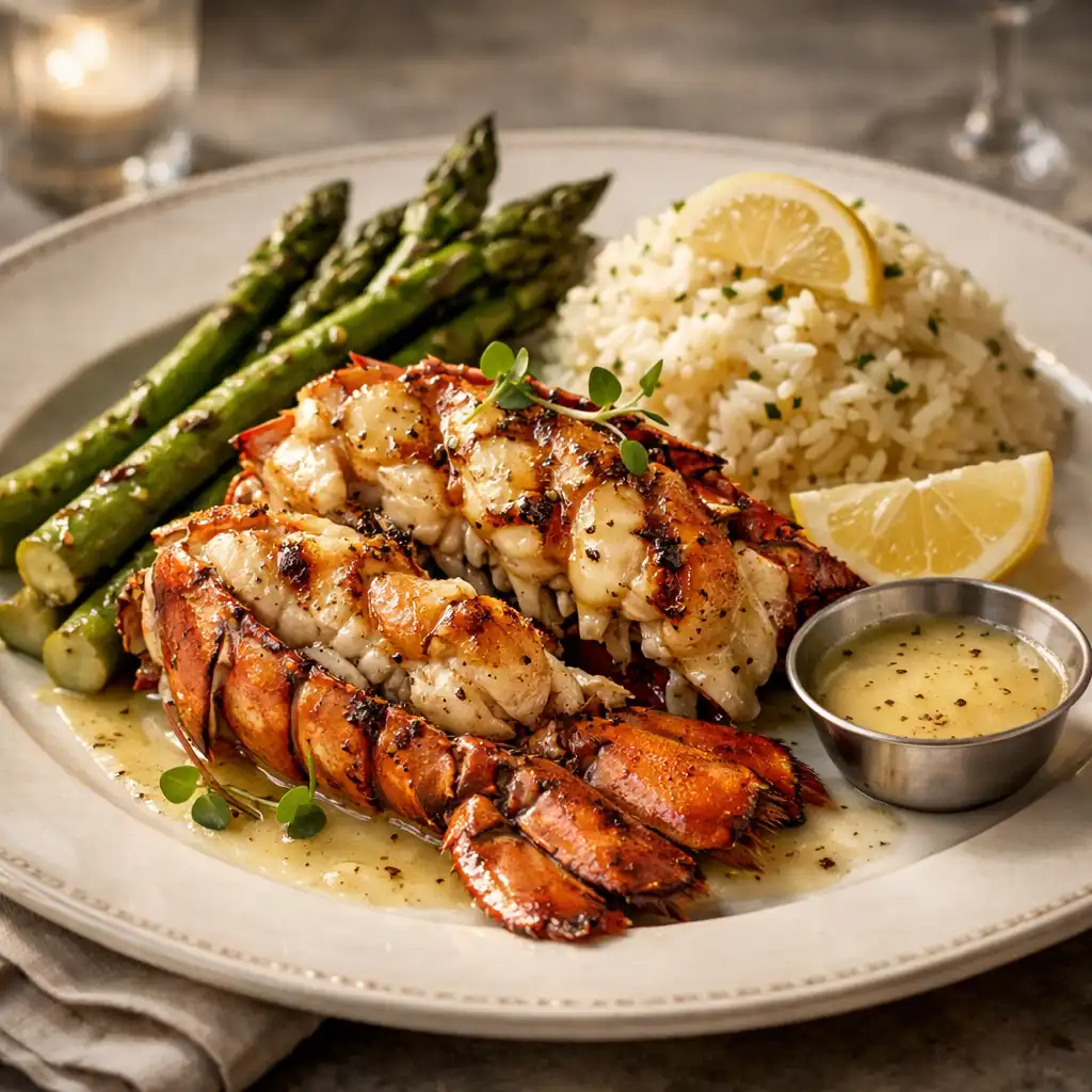 Lvex Hummer – Gegrillter Hummer mit Vanillebutter, Spargel und Zitronenreis